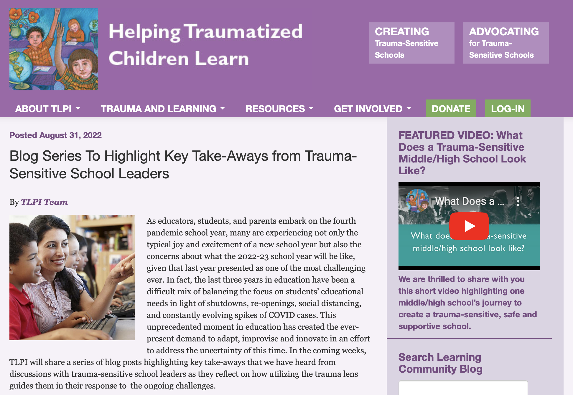 The Trauma and Learning Policy Initiative’s Blog Screenshot