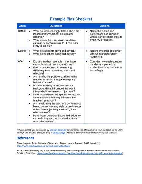 Example Bias Checklist