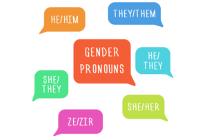 Speech bubbles with various gender pronouns