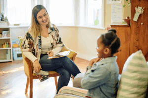 Child with school counselor